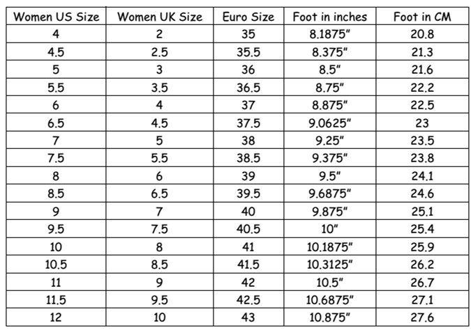 shoe sizes shein